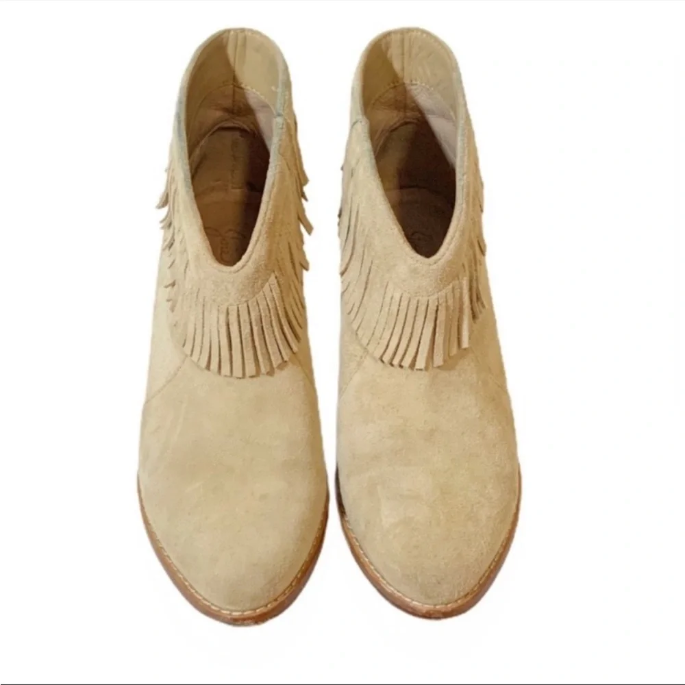 Joie Makena Suede Western Ankle Boots Tan Beige Fringe Size 36.5